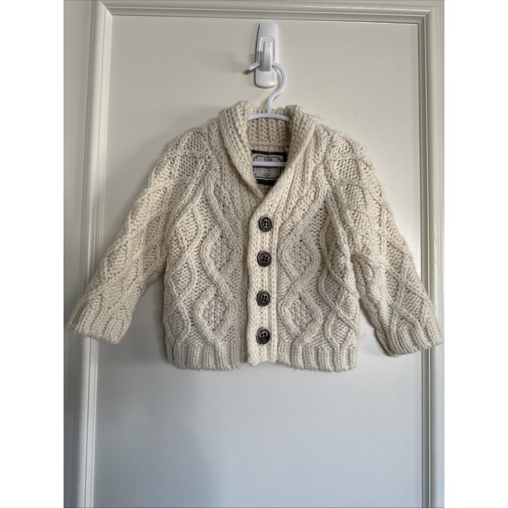 Zara 6-9 Months Cream Cable Knit Seater Cardigan Baby Knitwear